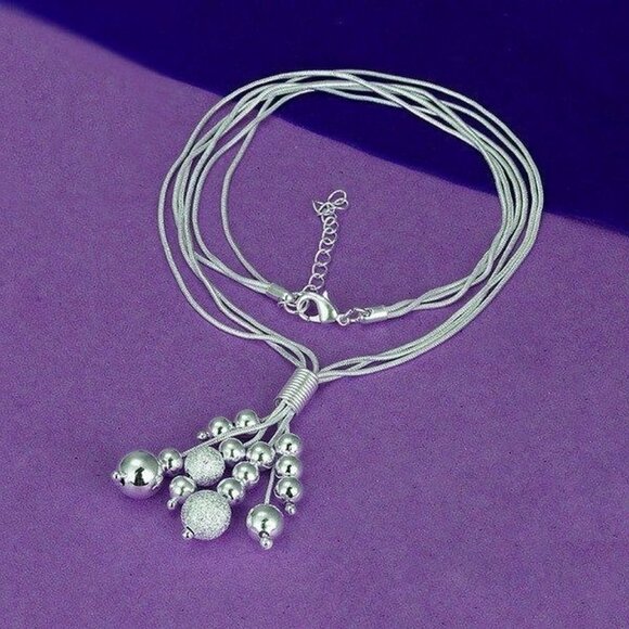 Giavanna Bouquet Multi Layer Sterling Silver Bead Necklace and Earrings Gift Set - Picture 4 of 9